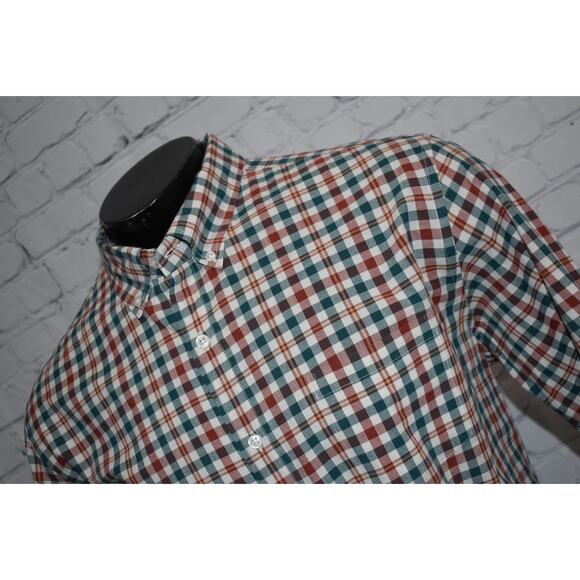 J Crew Dress Shirt Flex Washed Mens Size XL Slim Untucked Fit Green Red Plaid - Picture 1 of 6